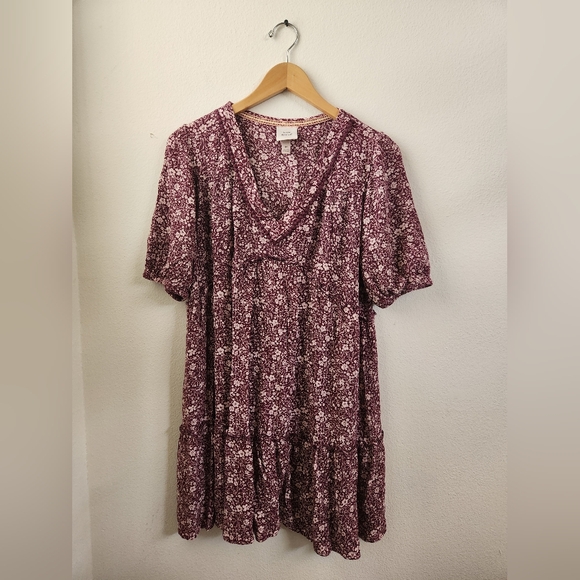 Knox Rose Dresses & Skirts - Knox Rose V-Neck Mini Dress Tunic Babydoll Floral Print Purple Medium